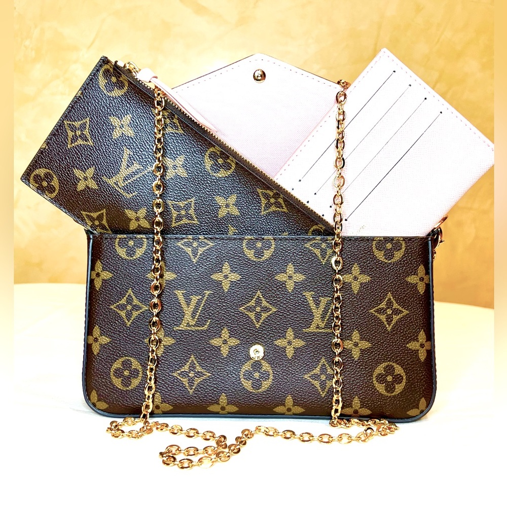 Louis Vuitton Monogram Pochette Felicie Chain Wallet Pink